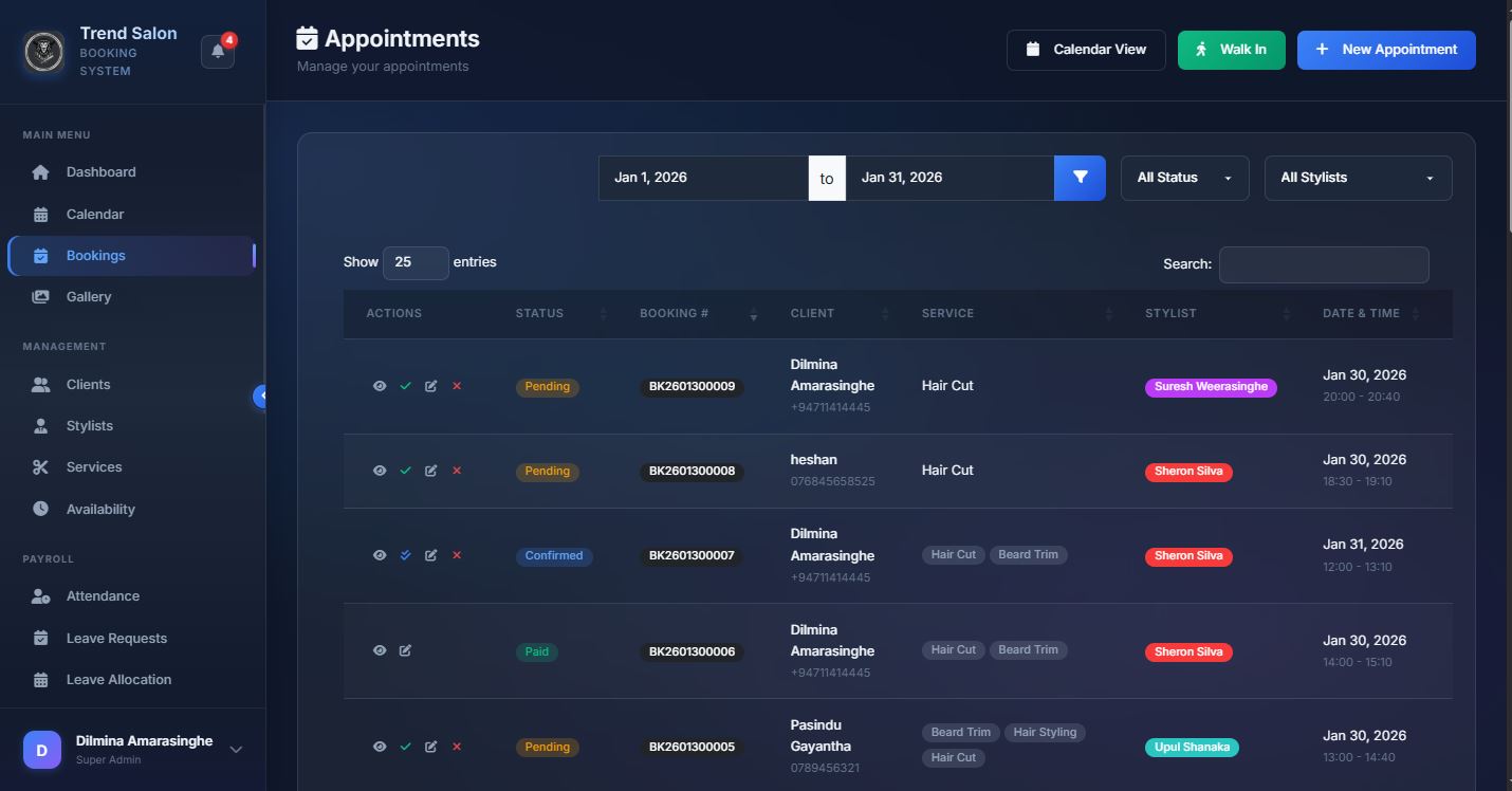 Salon Booking Management